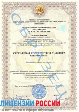 Образец сертификата соответствия аудитора №ST.RU.EXP.00006191-3 Минусинск Сертификат ISO 50001
